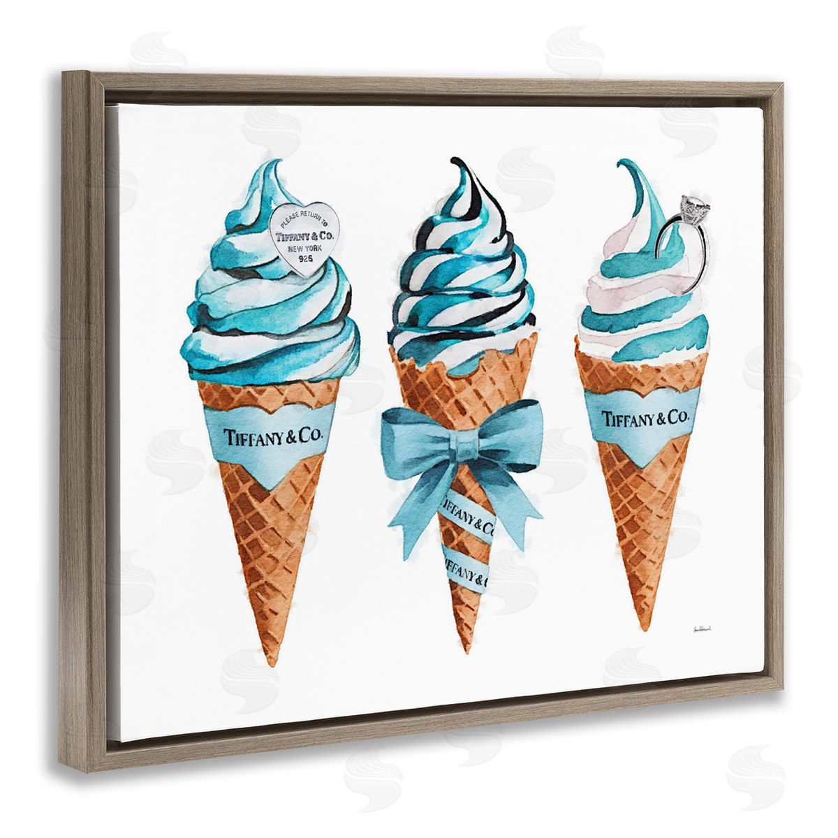 Amanda Greenwood Blue Glam Ice Cream Cones Canvas Wall Art Print