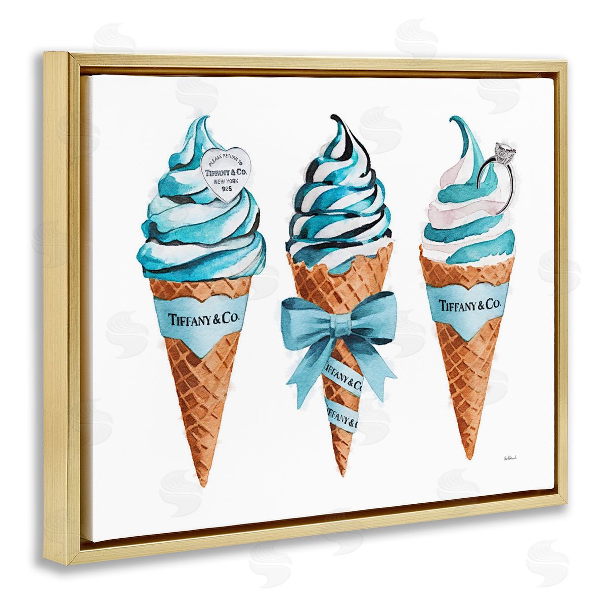 Amanda Greenwood Blue Glam Ice Cream Cones Canvas Wall Art Print