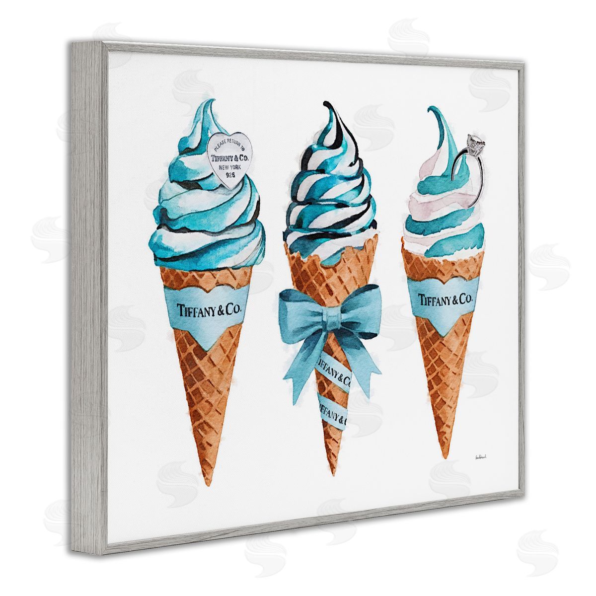 Amanda Greenwood Blue Glam Ice Cream Cones Canvas Wall Art Print