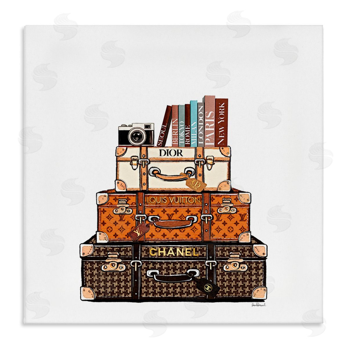 Amanda Greenwood Stacked Glam Suitcases Canvas Wall Art Print