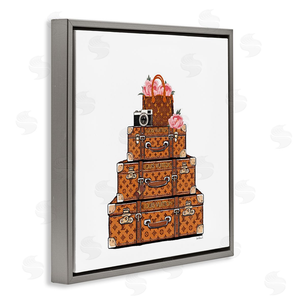 Amanda Greenwood Suitcases with Flowers & Camera Canvas Wall Art Print