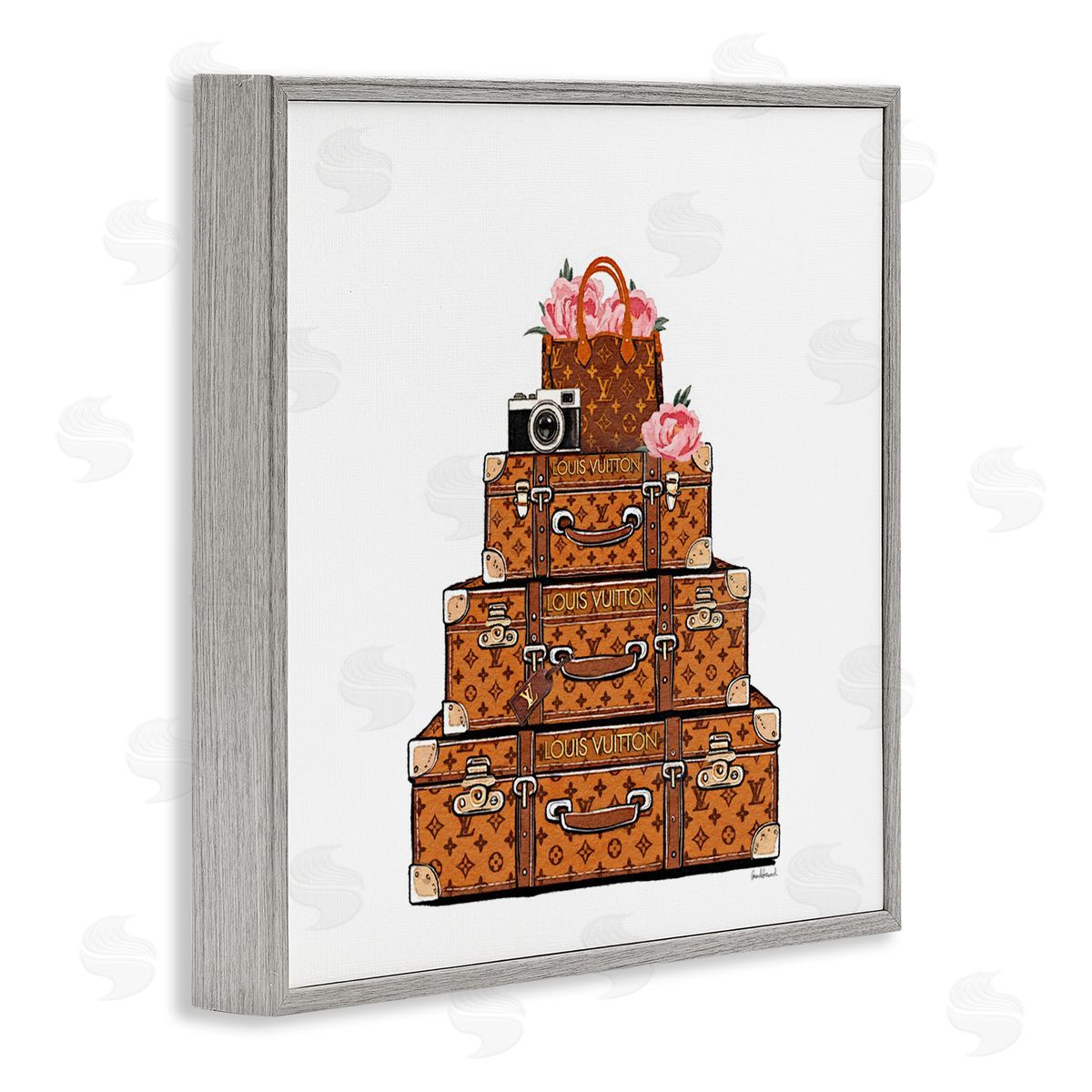 Amanda Greenwood Suitcases with Flowers & Camera Canvas Wall Art Print