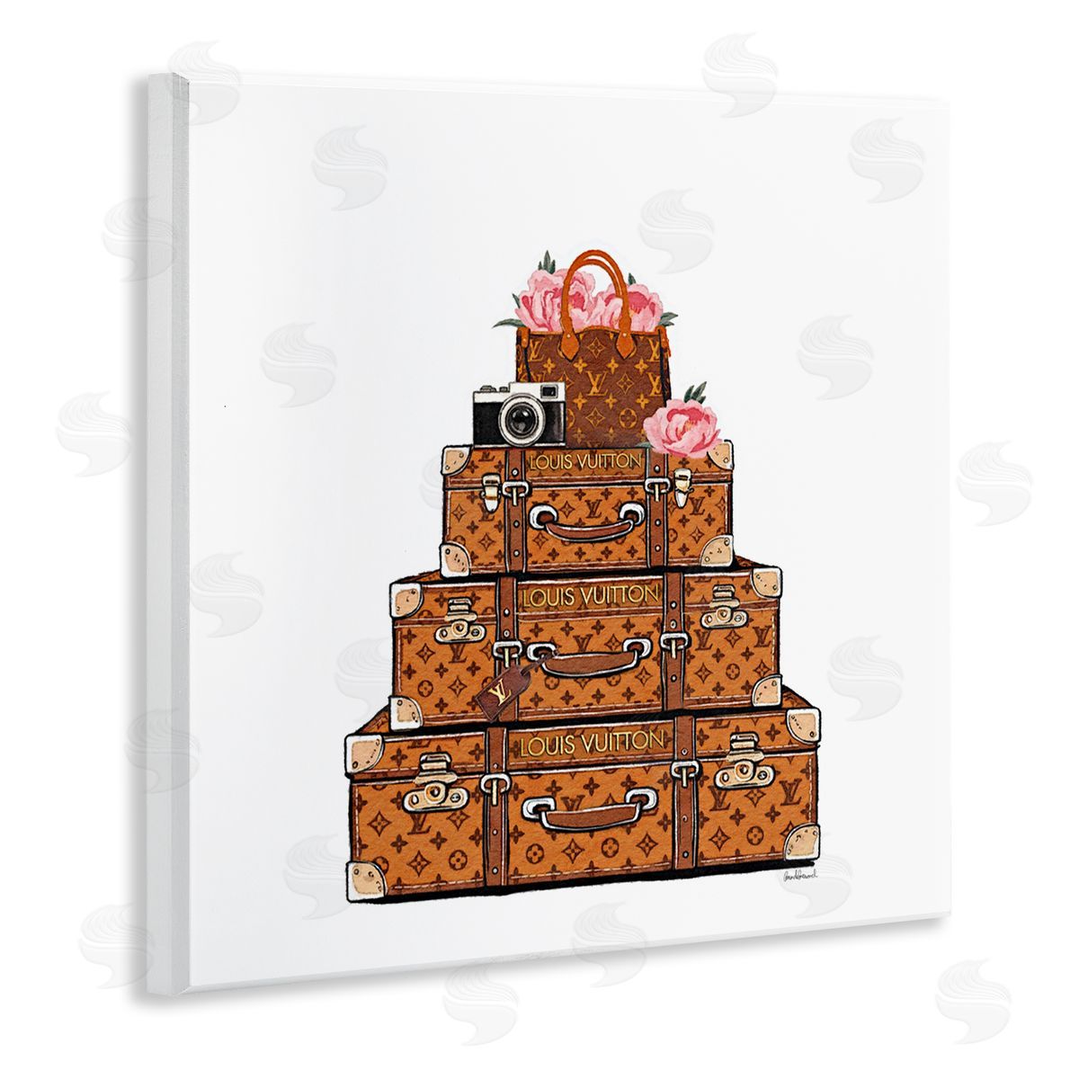 Amanda Greenwood Suitcases with Flowers & Camera Canvas Wall Art Print