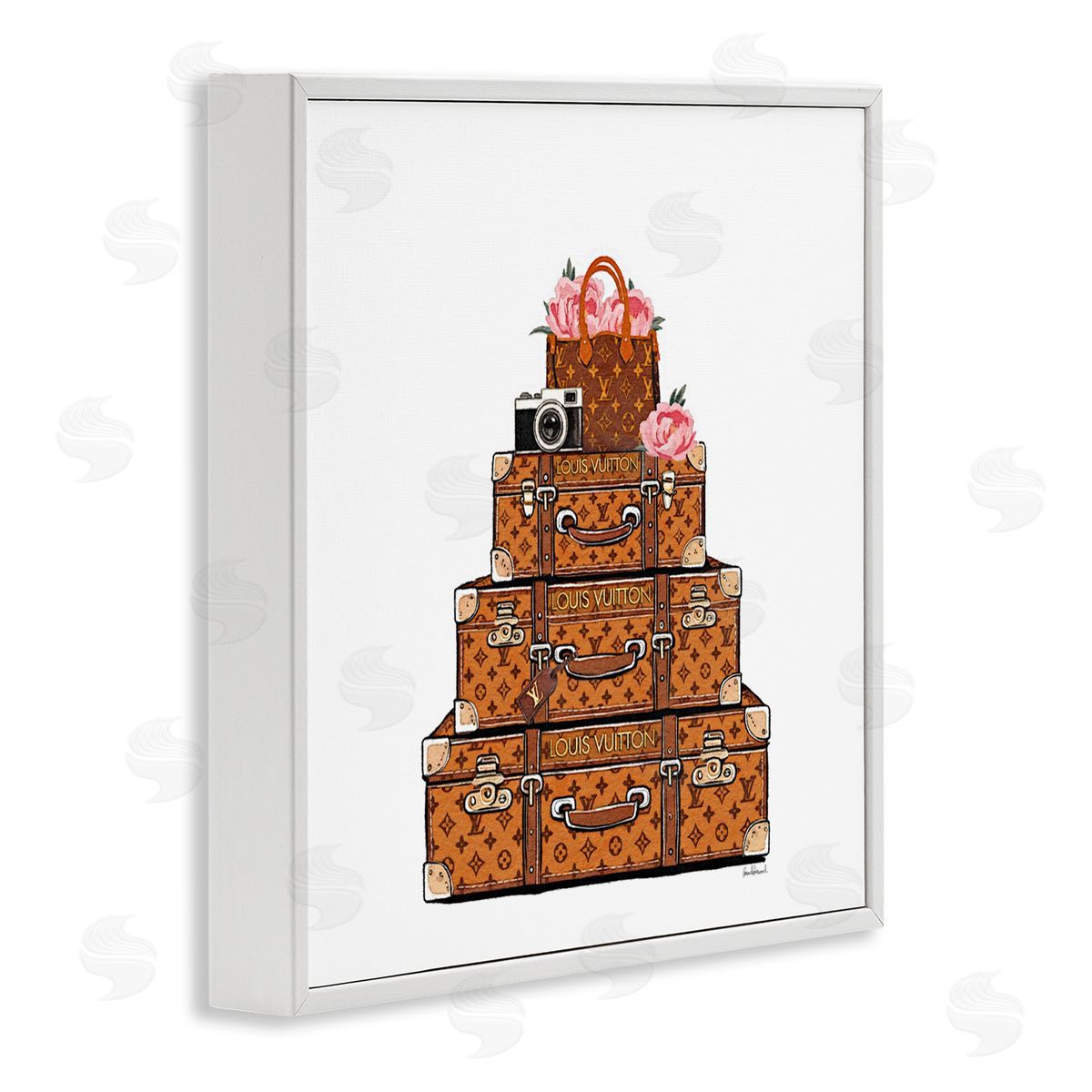 Amanda Greenwood Suitcases with Flowers & Camera Canvas Wall Art Print