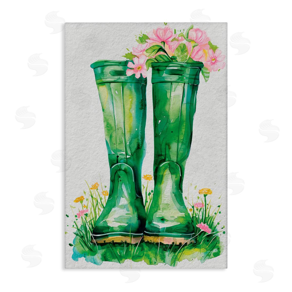 Daisy A. Spring Blooms Green Rainboots Canvas Wall Art Print