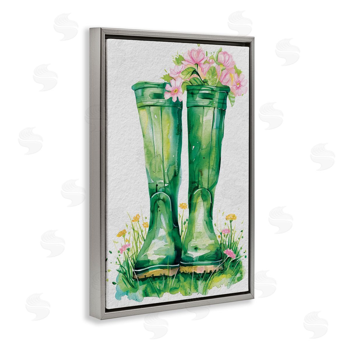 Daisy A. Spring Blooms Green Rainboots Canvas Wall Art Print