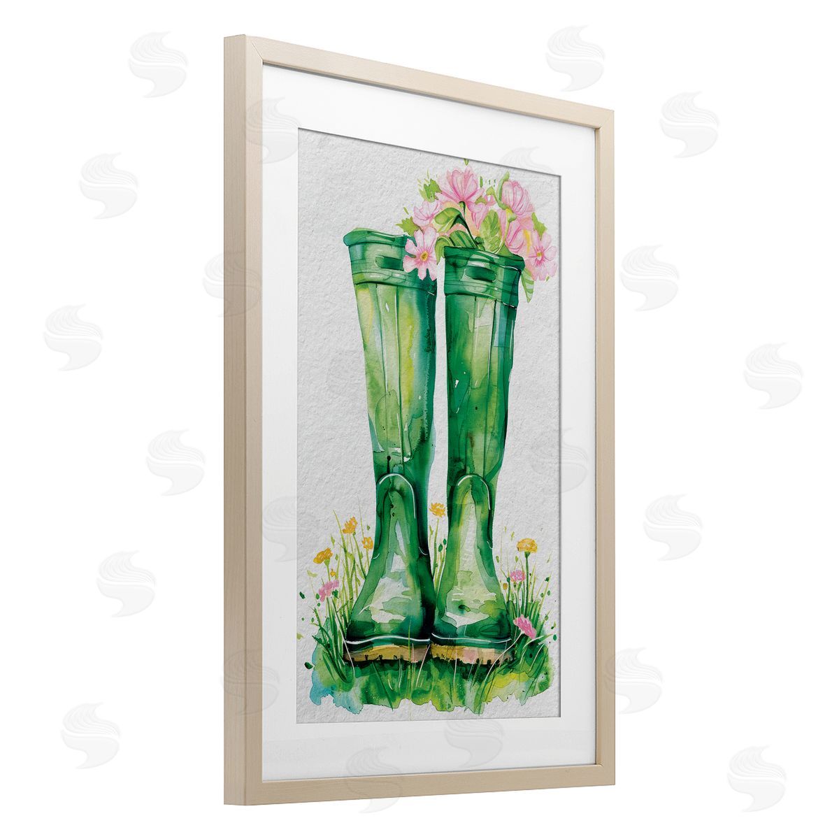 Daisy A. Spring Blooms Green Rainboots Canvas Wall Art Print