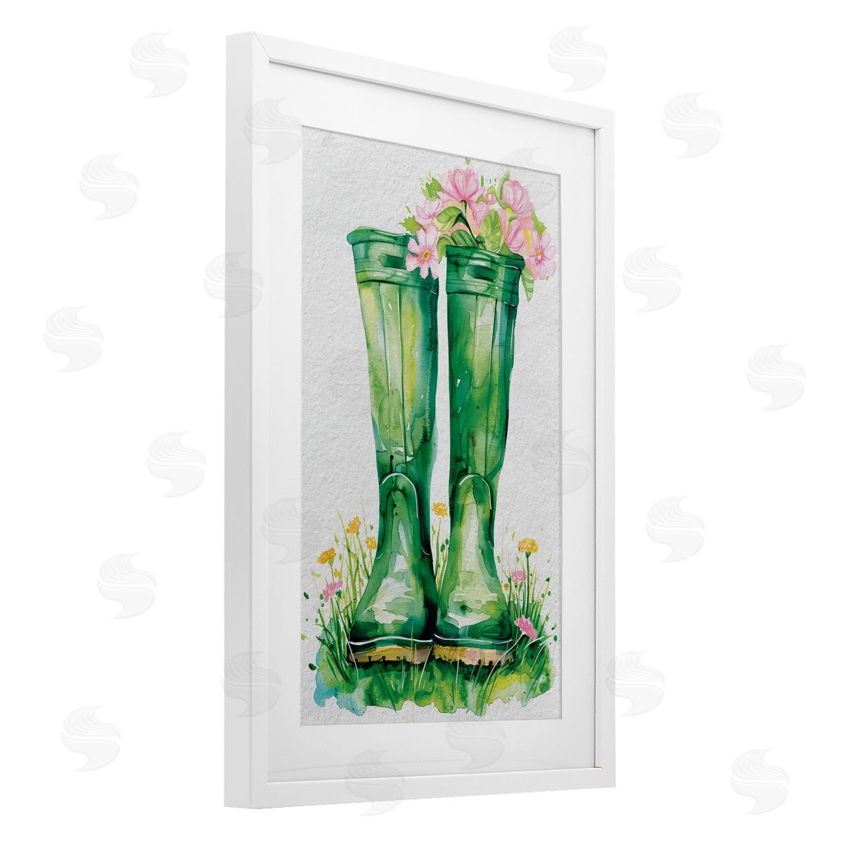 Daisy A. Spring Blooms Green Rainboots Canvas Wall Art Print