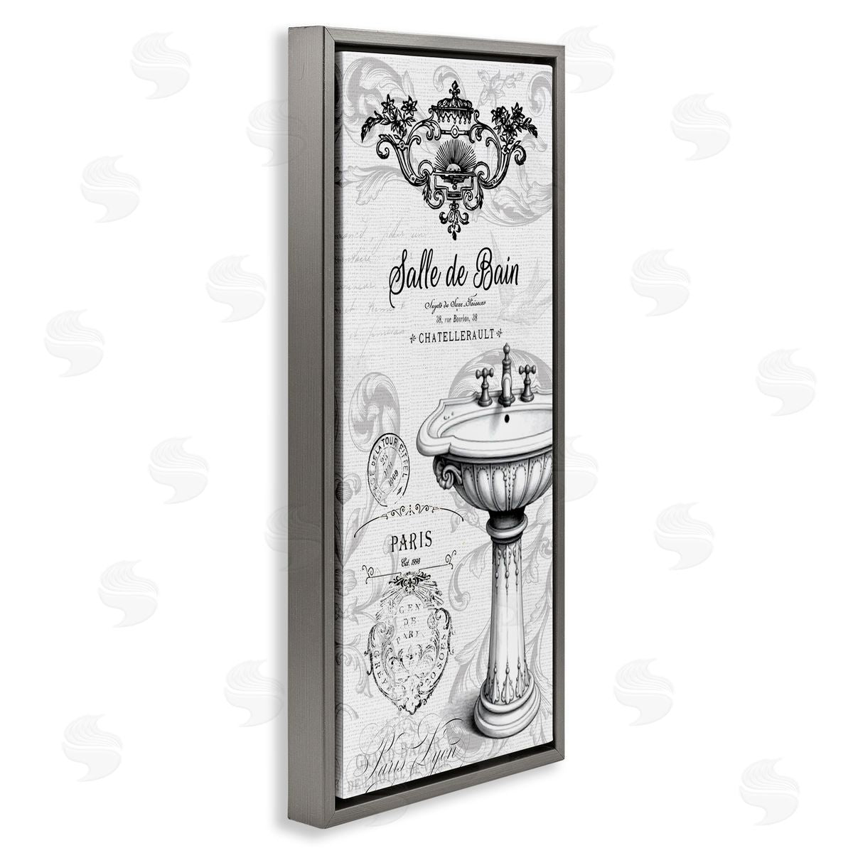 Lettered and Lined Antique Bathroom Sink Canvas Wall Art Print