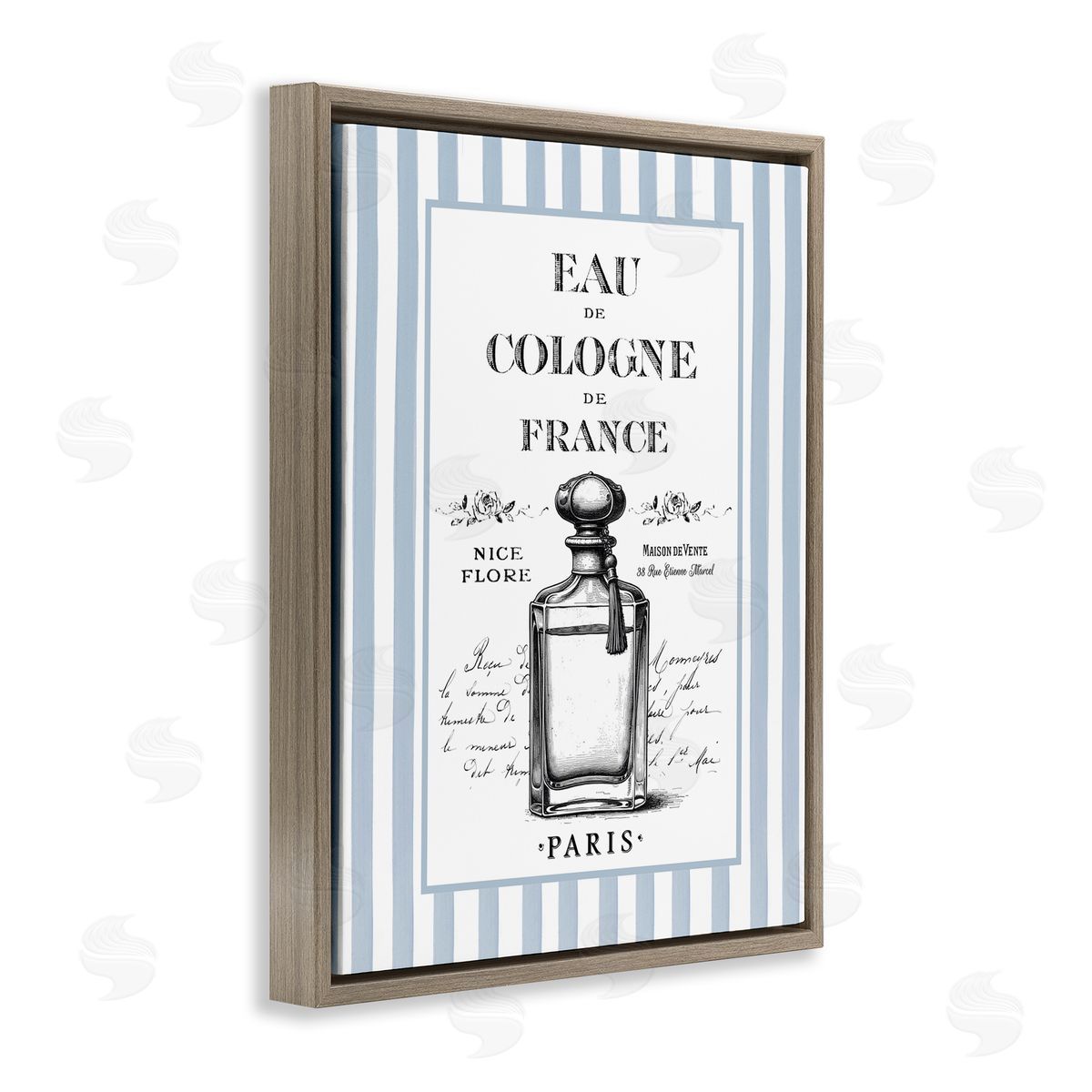 Lettered and Lined Vintage Cologne on Stripes Canvas Wall Art Print