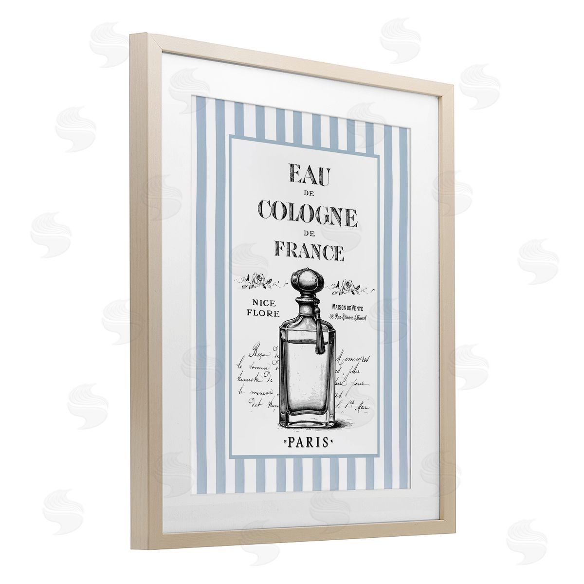 Lettered and Lined Vintage Cologne on Stripes Canvas Wall Art Print