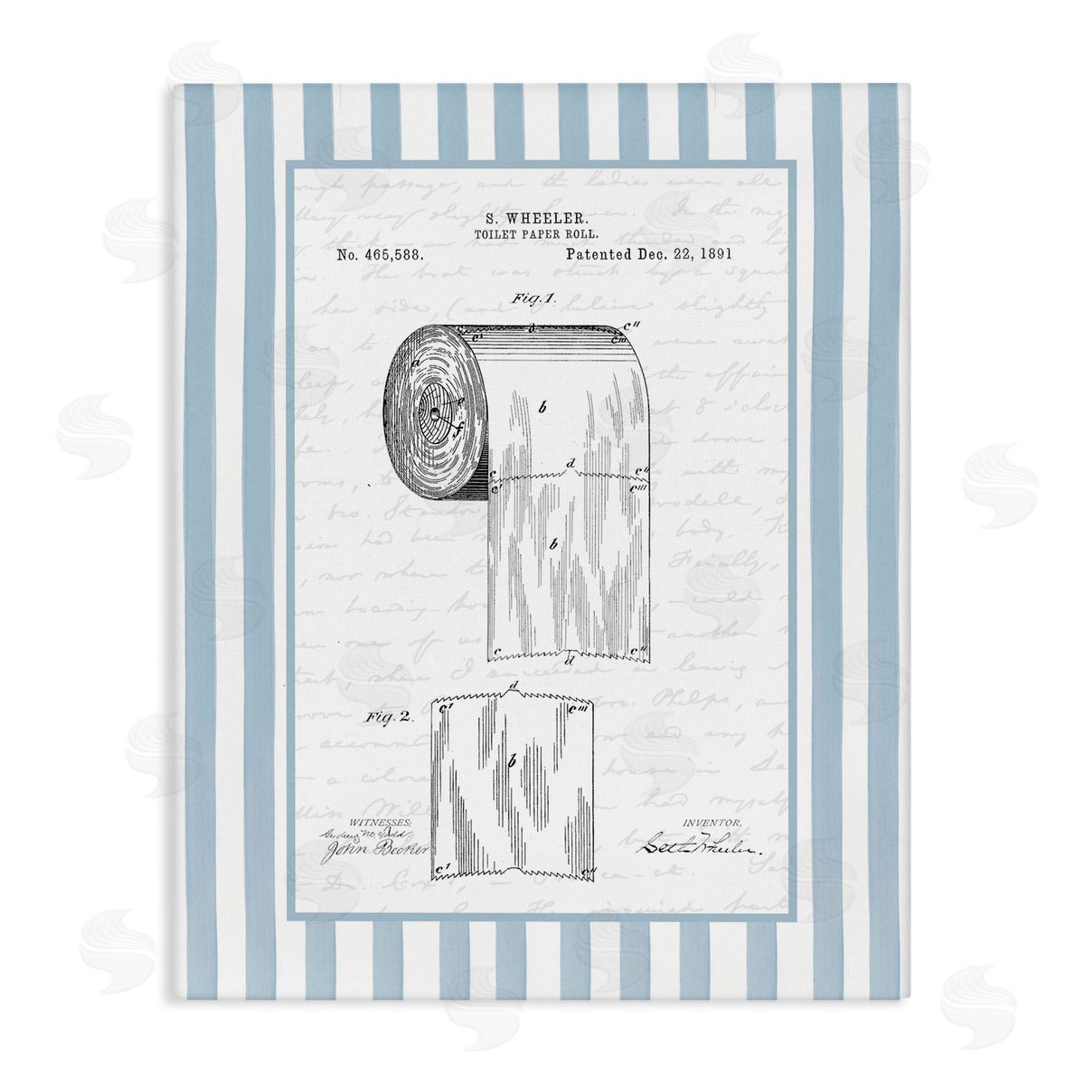 Lettered and Lined Vintage Patent Toilet Paper Canvas Wall Art Print
