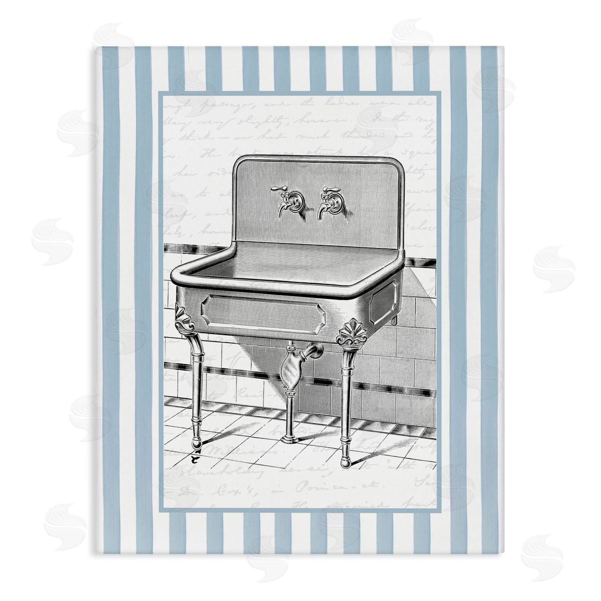 Lettered and Lined Vintage Bath Sink Stripes Canvas Wall Art Print