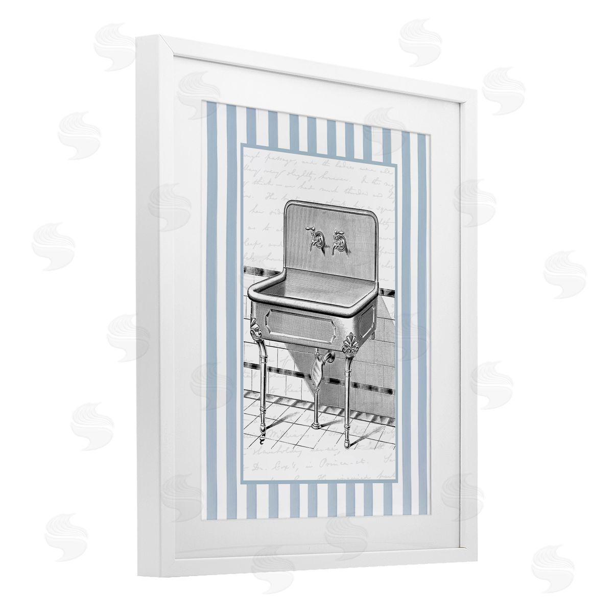 Lettered and Lined Vintage Bath Sink Stripes Canvas Wall Art Print