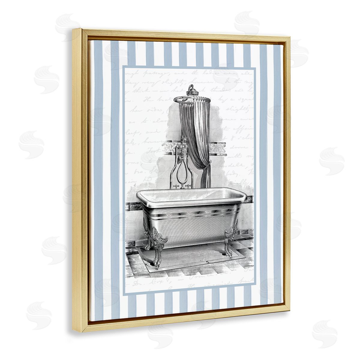 Lettered and Lined Antique Bath Blue Stripes Canvas Wall Art Print