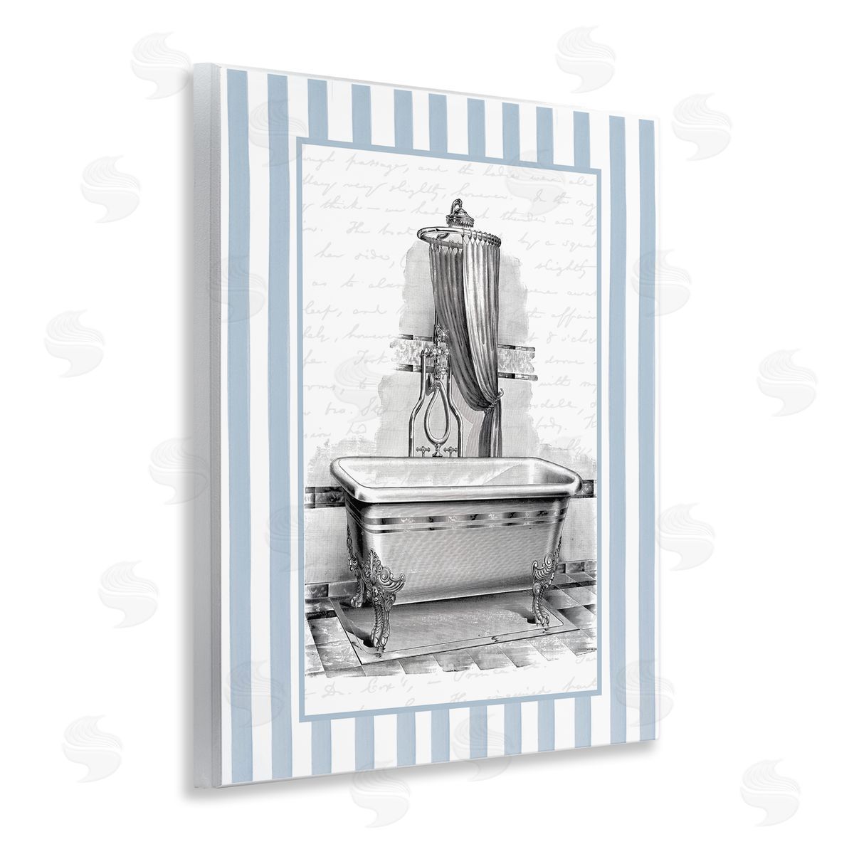 Lettered and Lined Antique Bath Blue Stripes Canvas Wall Art Print