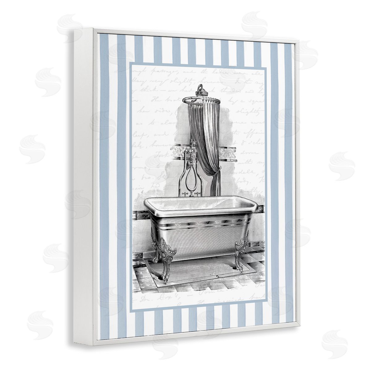 Lettered and Lined Antique Bath Blue Stripes Canvas Wall Art Print