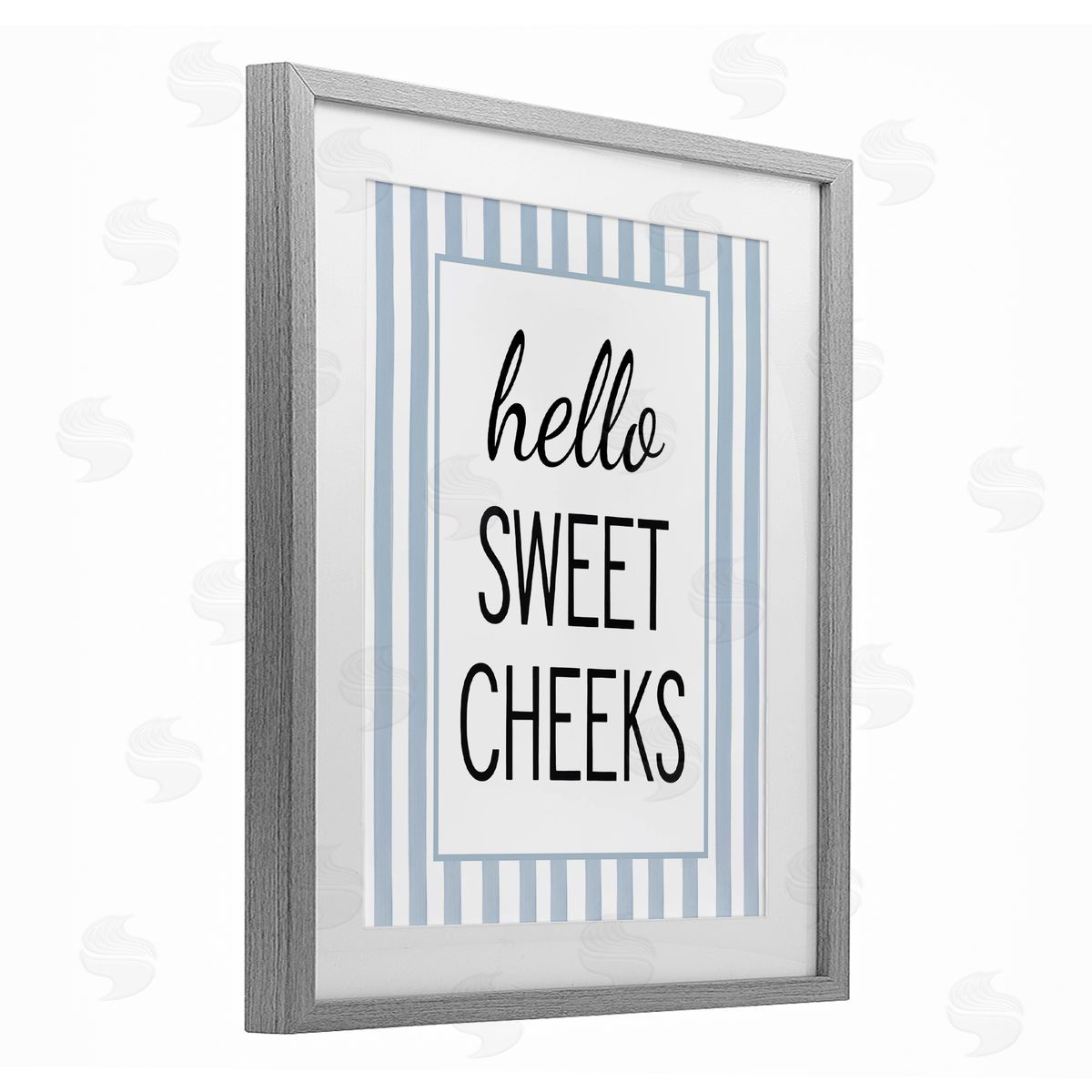 Lettered and Lined Hello Sweet Cheeks on Stripes Canvas Wall Art Print