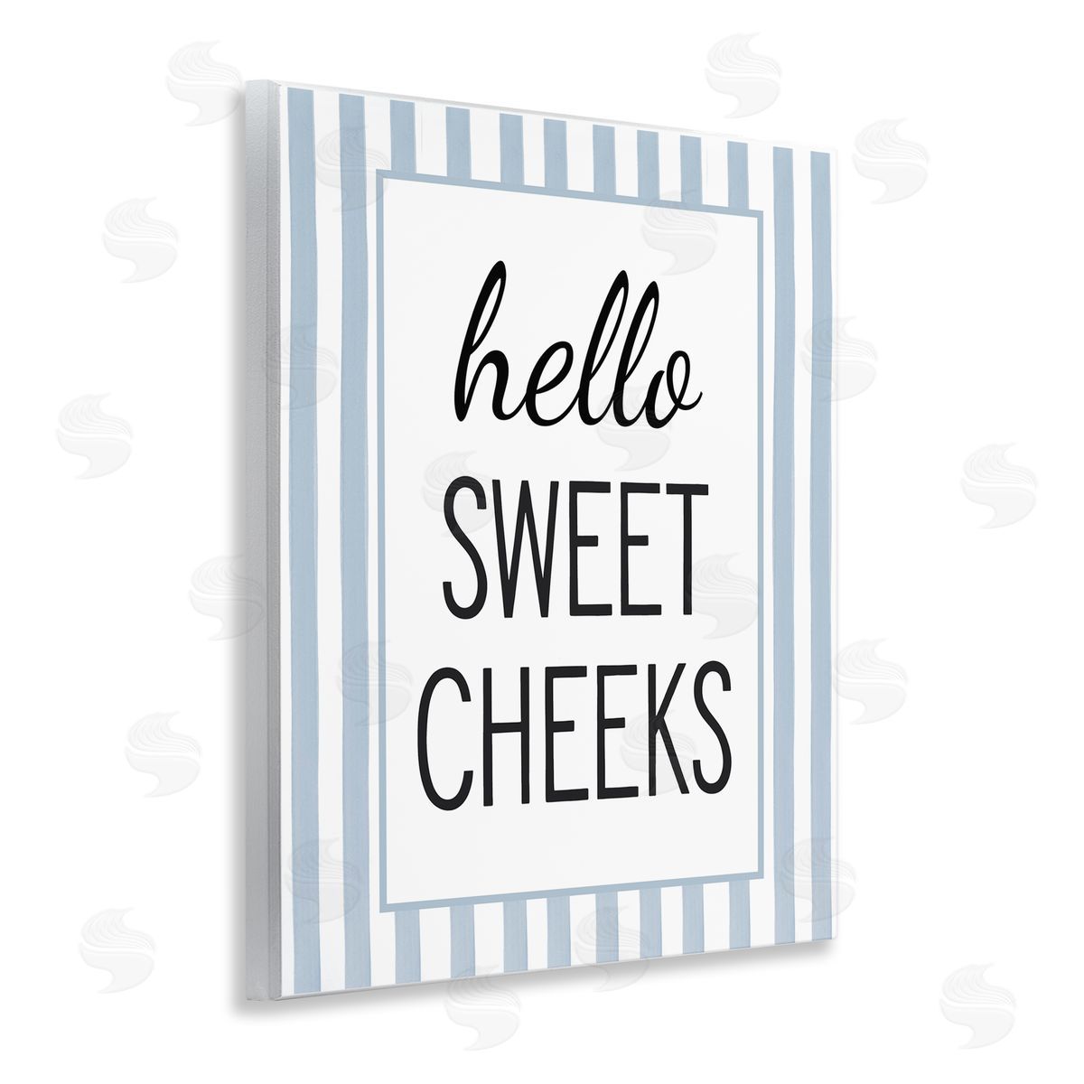 Lettered and Lined Hello Sweet Cheeks on Stripes Canvas Wall Art Print