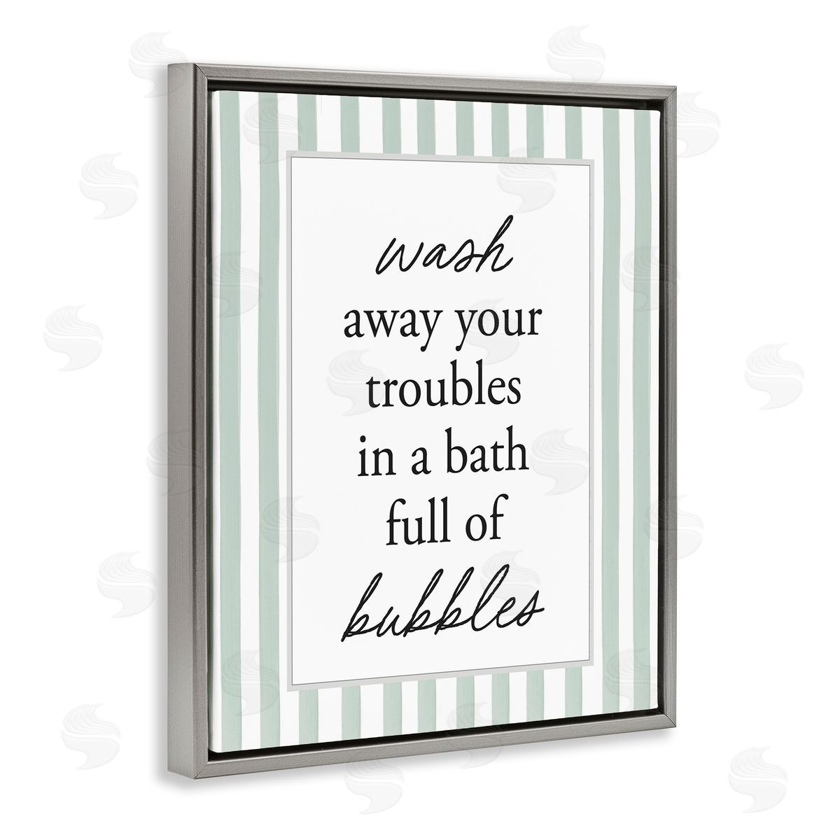 Lettered and Lined Bubble Bath Phrase on Stripes Canvas Wall Art Print