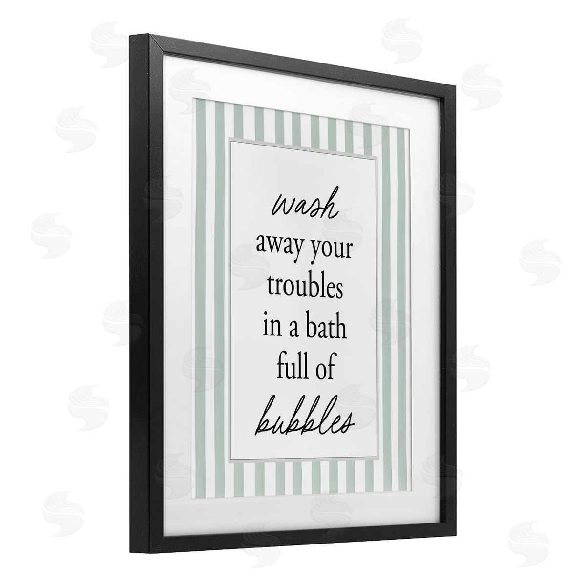 Lettered and Lined Bubble Bath Phrase on Stripes Canvas Wall Art Print