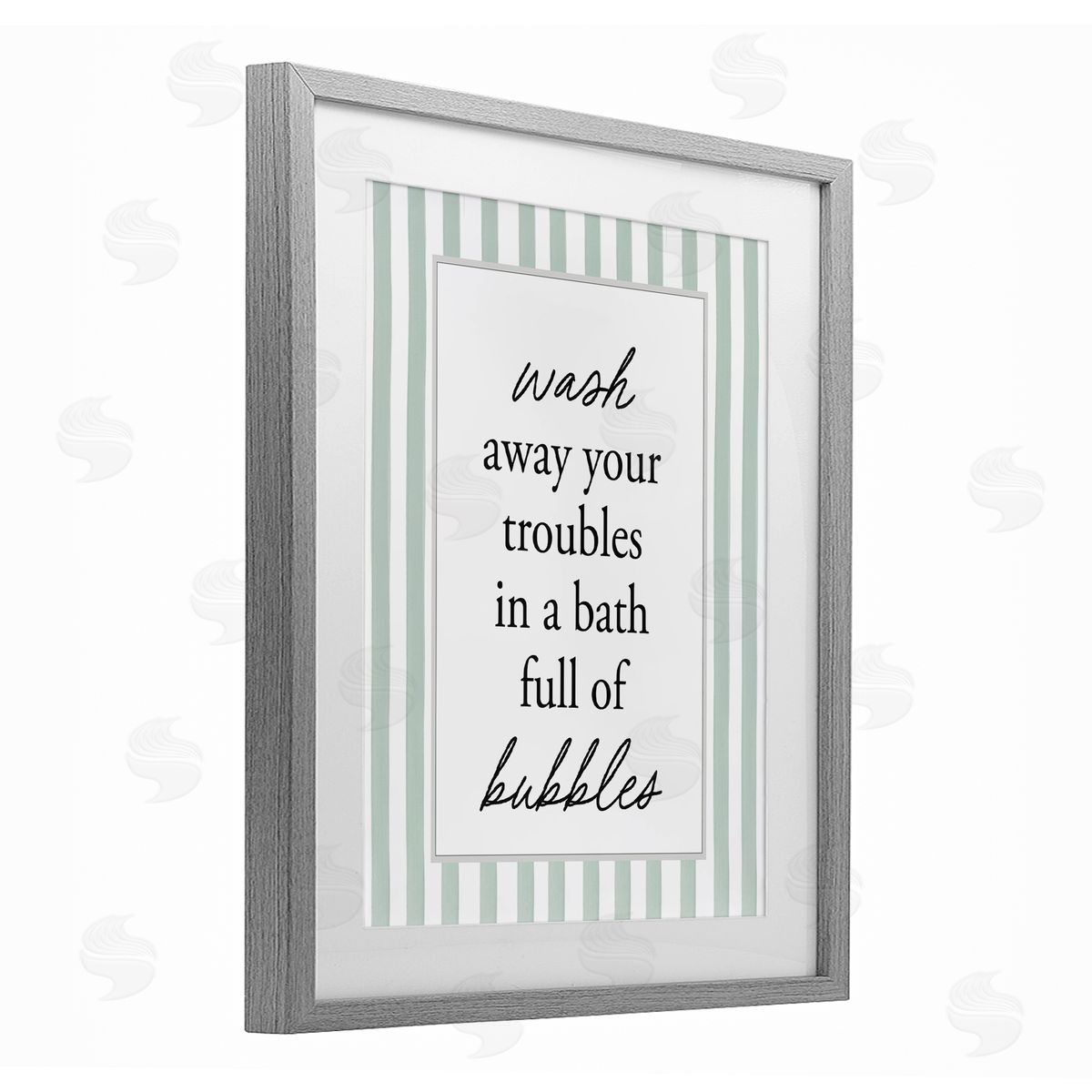 Lettered and Lined Bubble Bath Phrase on Stripes Canvas Wall Art Print
