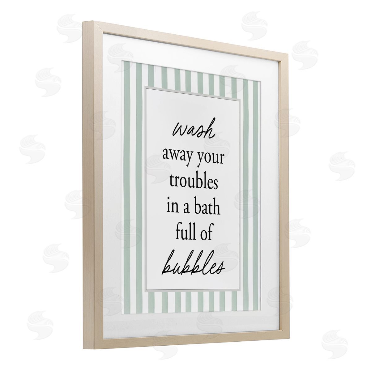 Lettered and Lined Bubble Bath Phrase on Stripes Canvas Wall Art Print