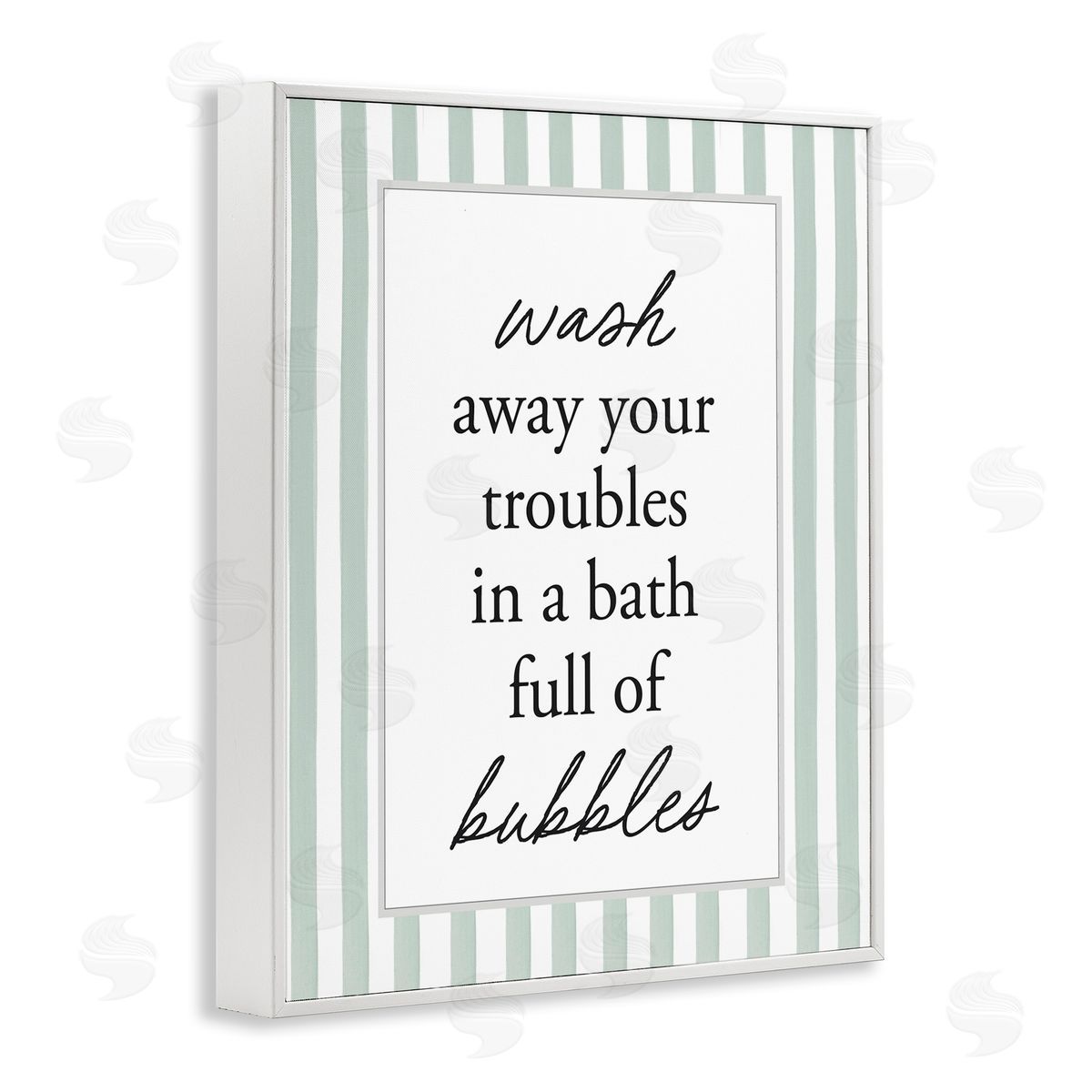 Lettered and Lined Bubble Bath Phrase on Stripes Canvas Wall Art Print