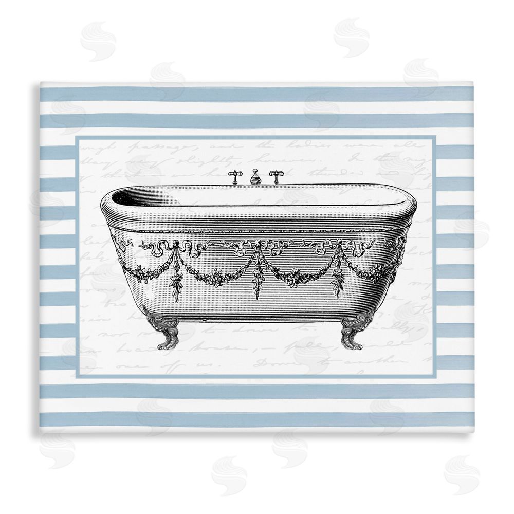 Lettered and Lined Ornate Vintage Tub on Stripes Canvas Wall Art Print