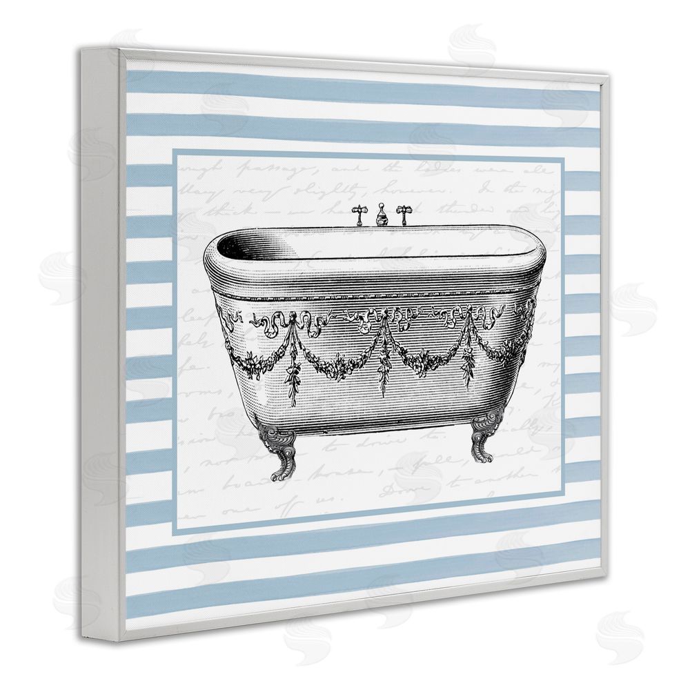 Lettered and Lined Ornate Vintage Tub on Stripes White Frame Giclee Art Print