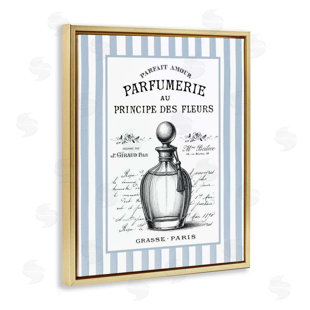 Lettered and Lined Vintage Fragrance on Stripes Canvas Wall Art Print