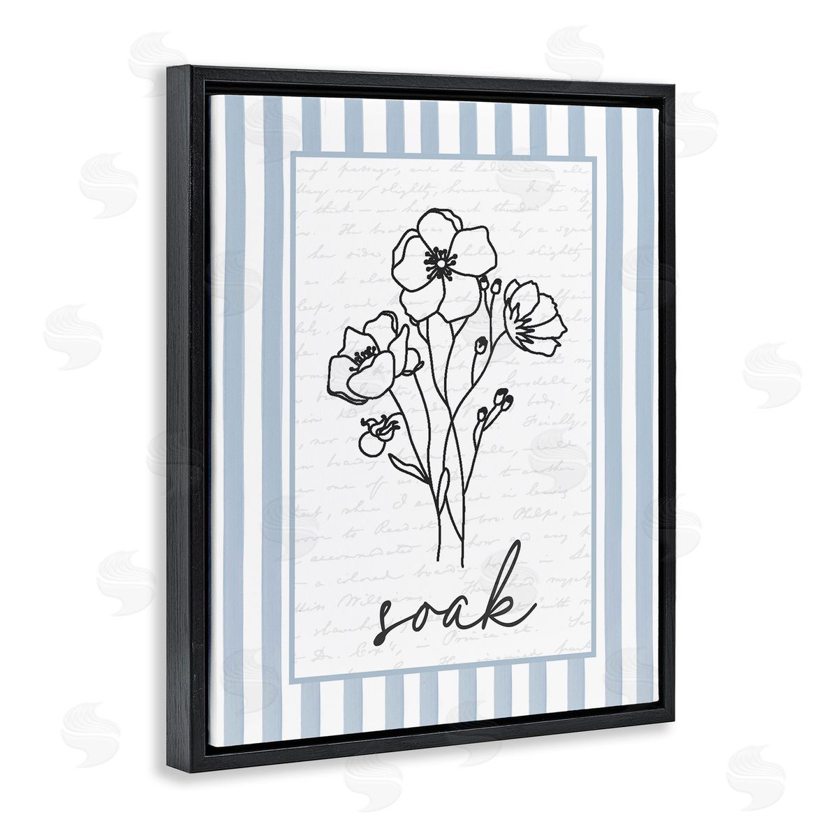 Lettered and Lined Soak Striped Bath Flowers Canvas Wall Art Print