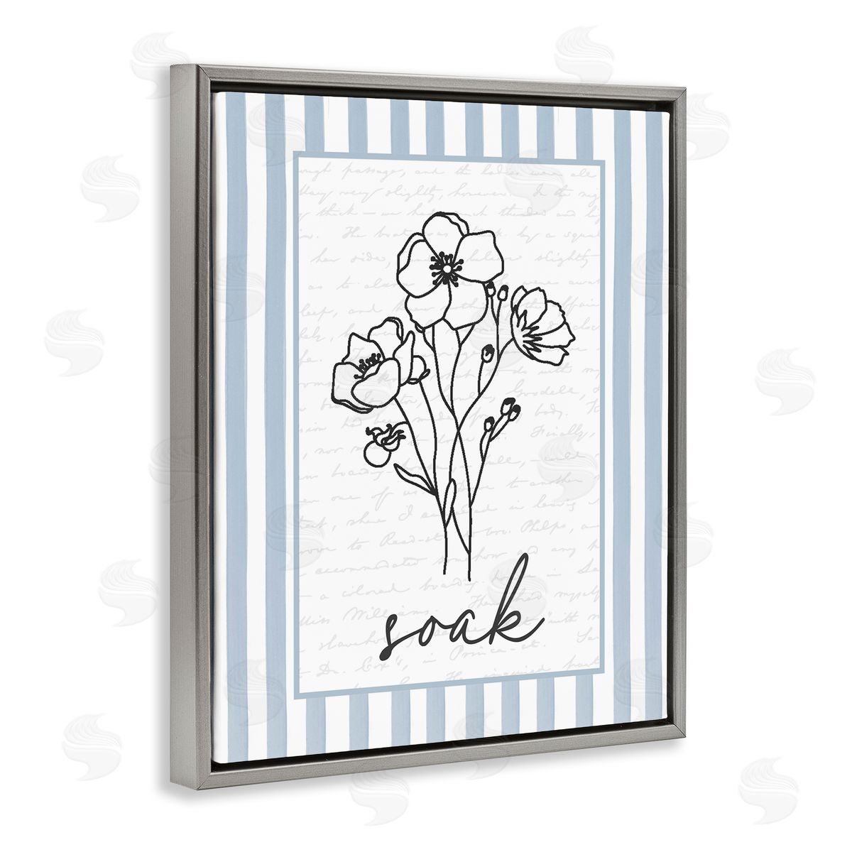 Lettered and Lined Soak Striped Bath Flowers Canvas Wall Art Print