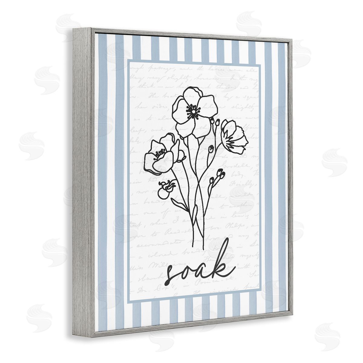 Lettered and Lined Soak Striped Bath Flowers Canvas Wall Art Print