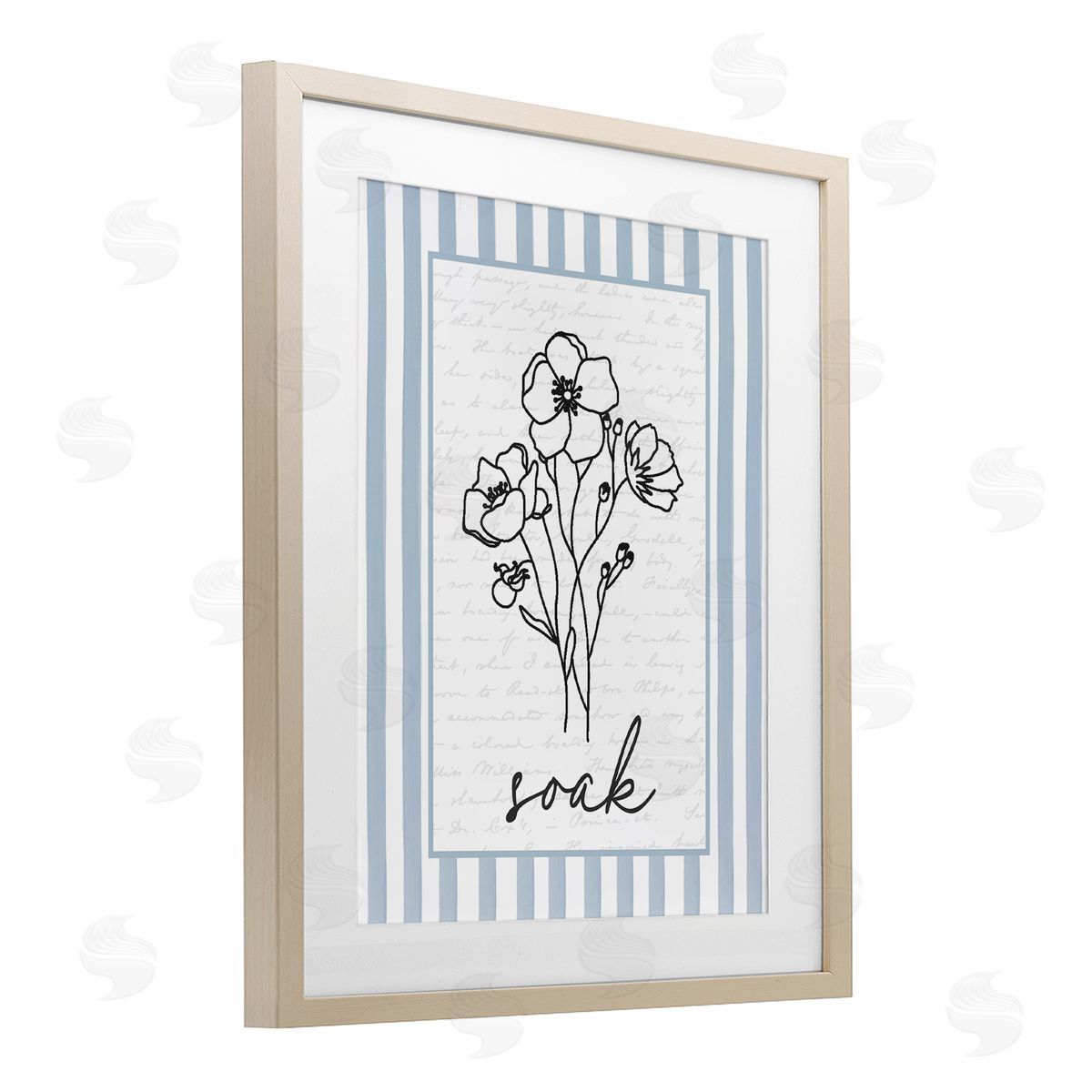 Lettered and Lined Soak Striped Bath Flowers Canvas Wall Art Print