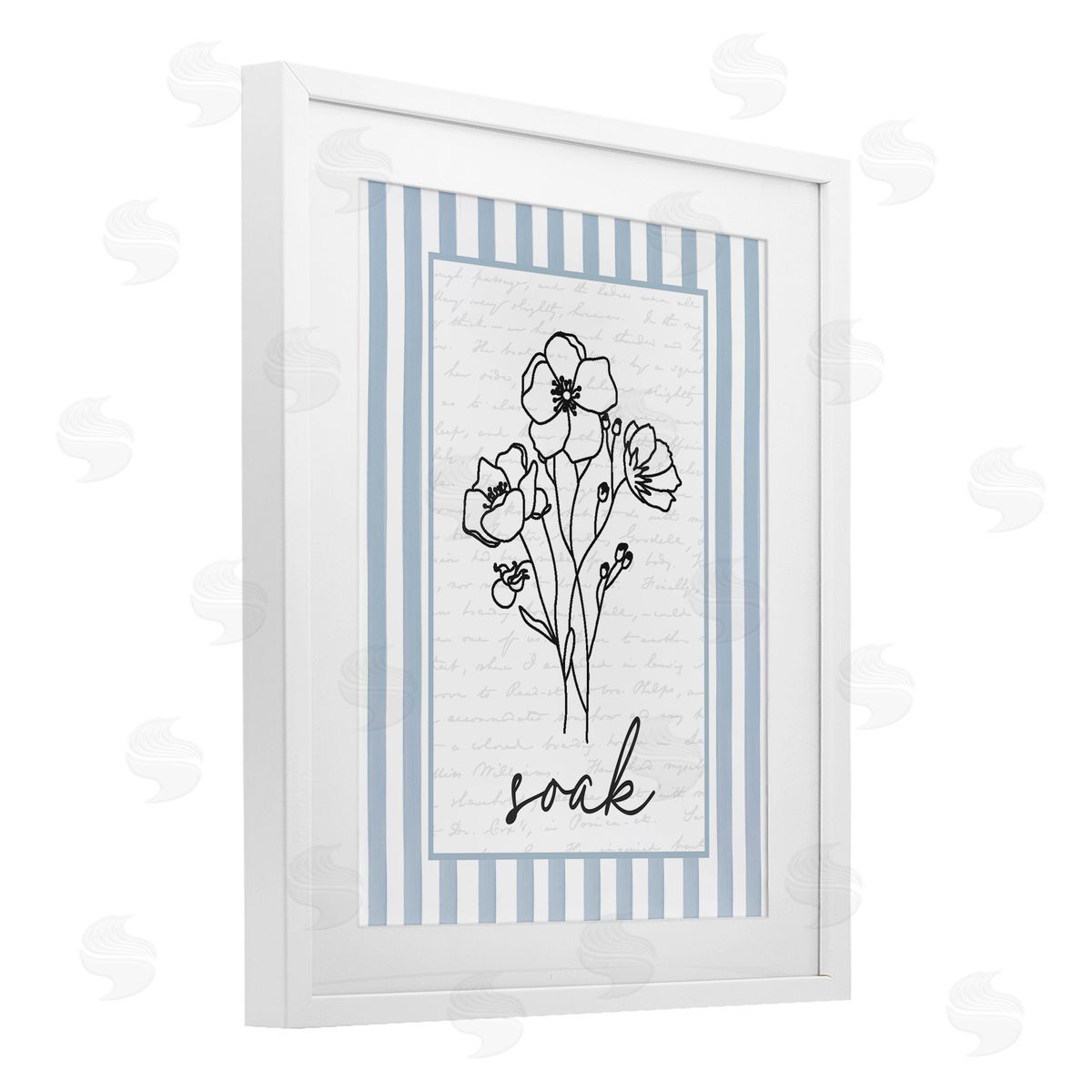 Lettered and Lined Soak Striped Bath Flowers Canvas Wall Art Print