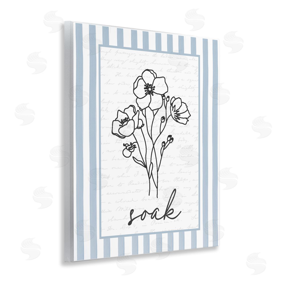 Lettered and Lined Soak Striped Bath Flowers Canvas Wall Art Print
