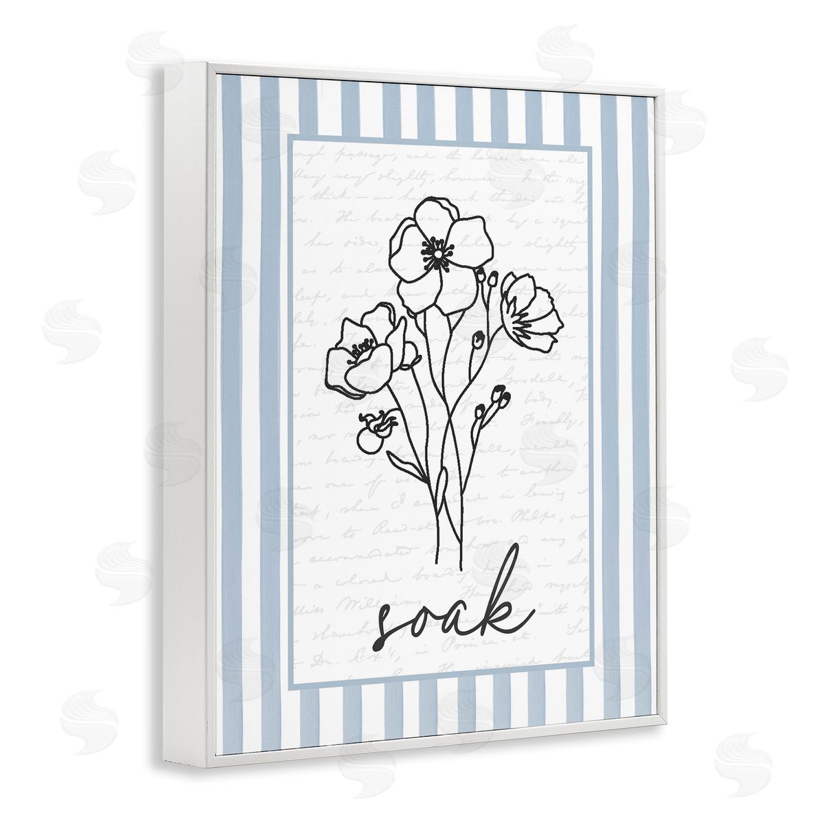 Lettered and Lined Soak Striped Bath Flowers Canvas Wall Art Print
