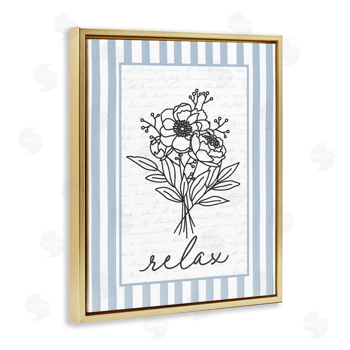 Lettered and Lined Relax Striped Bath Flowers Canvas Wall Art Print