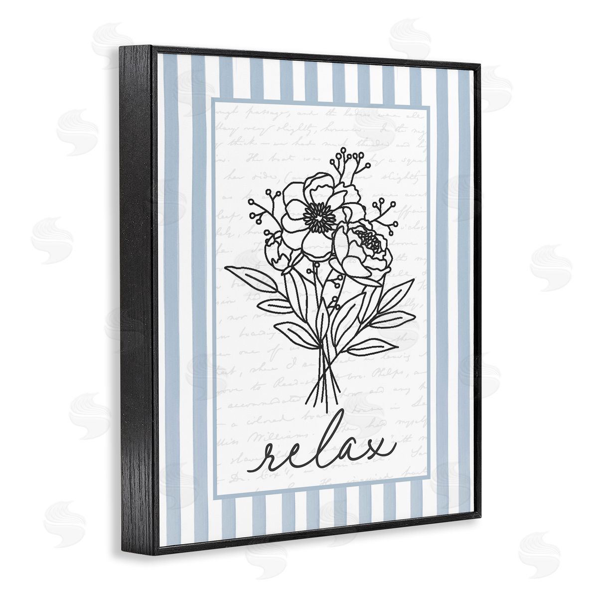 Lettered and Lined Relax Striped Bath Flowers Canvas Wall Art Print