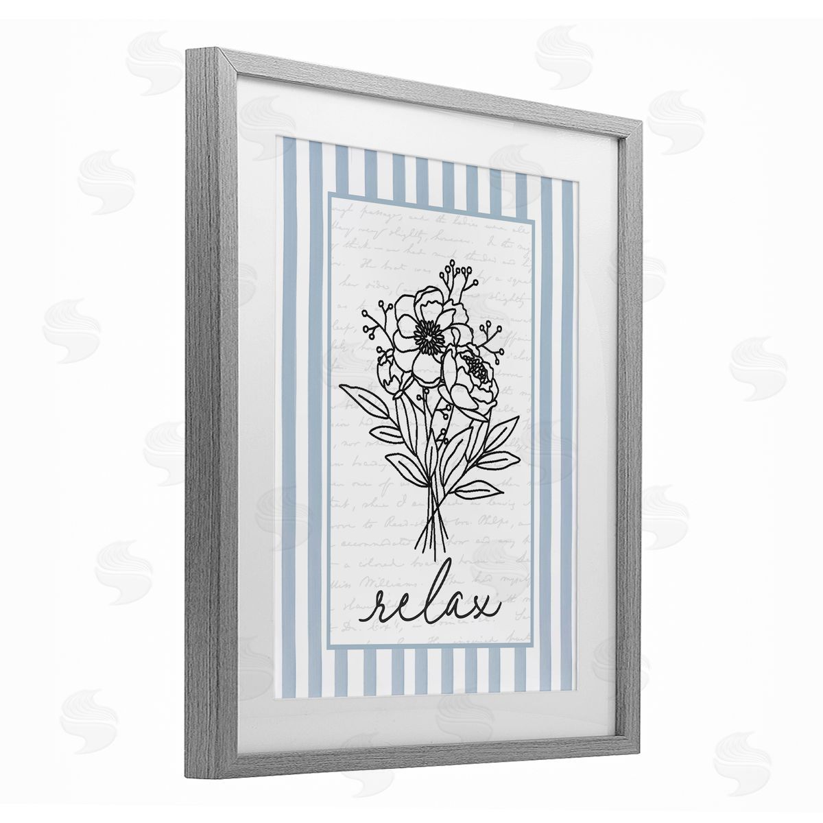 Lettered and Lined Relax Striped Bath Flowers Canvas Wall Art Print