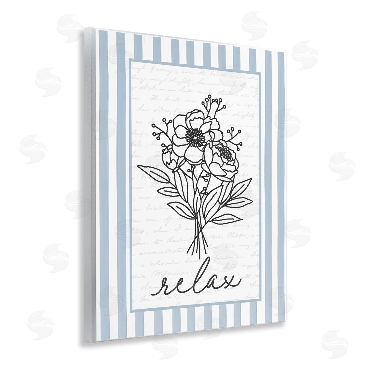 Lettered and Lined Relax Striped Bath Flowers Canvas Wall Art Print