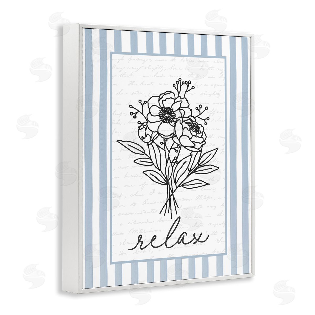 Lettered and Lined Relax Striped Bath Flowers Canvas Wall Art Print