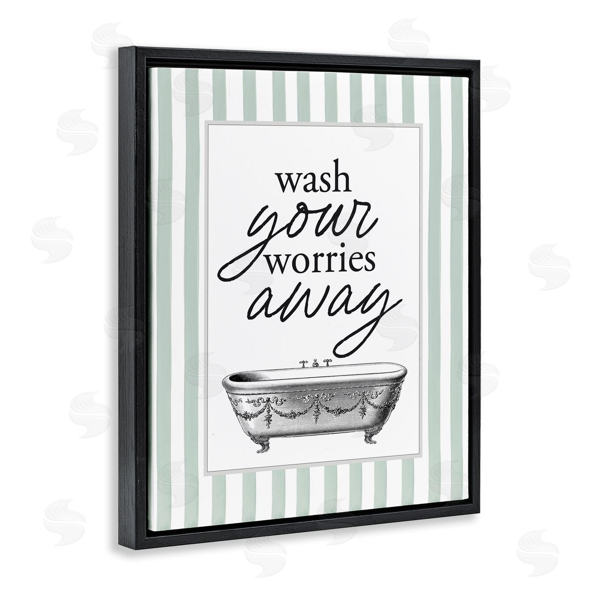 Lettered and Lined Wash Worries Away Green Stripes Canvas Wall Art Print