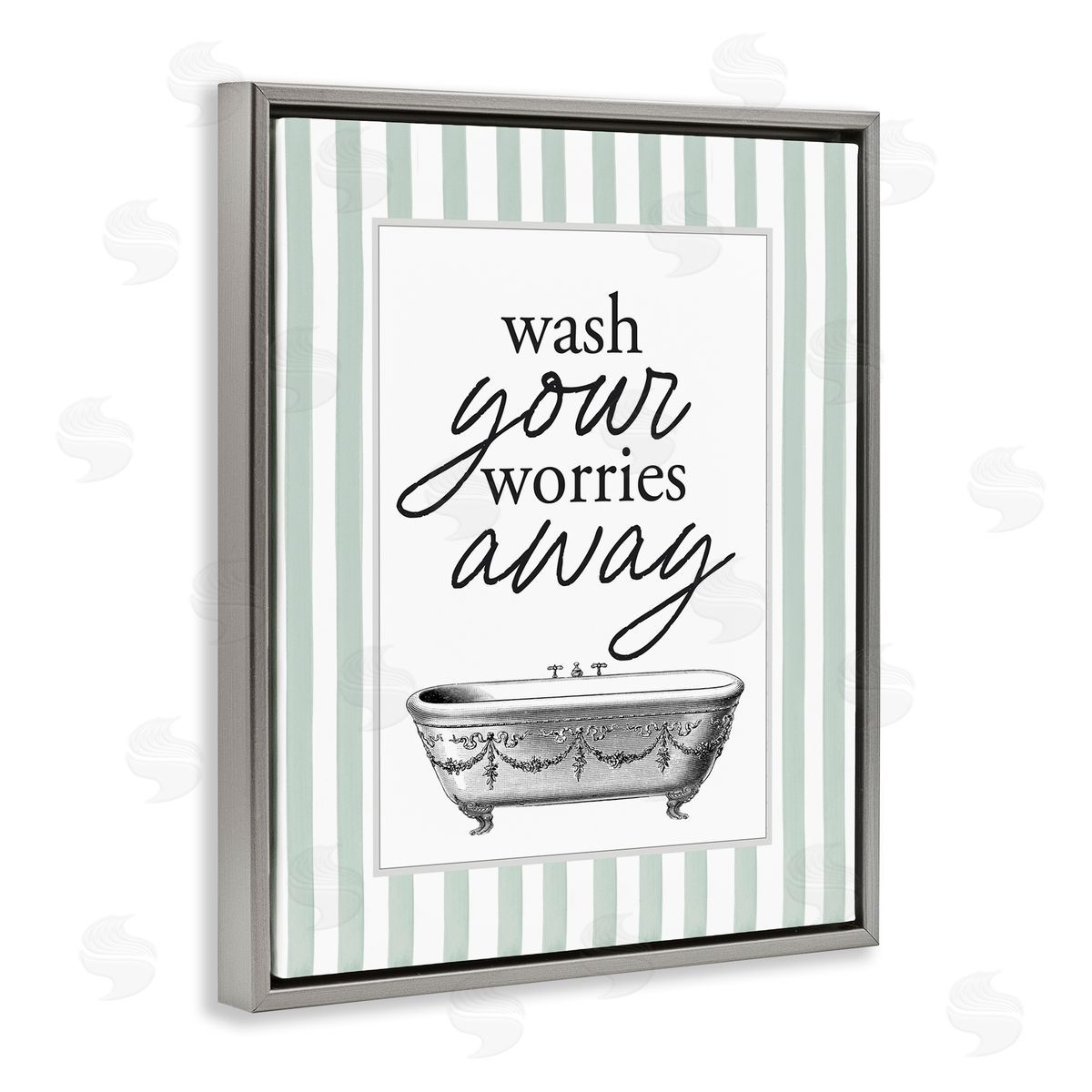 Lettered and Lined Wash Worries Away Green Stripes Canvas Wall Art Print