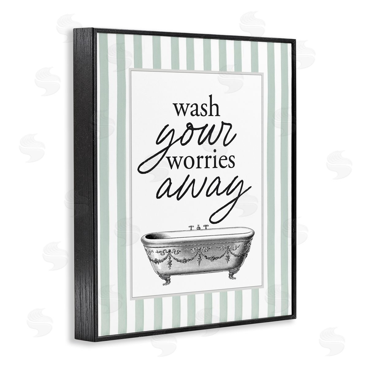 Lettered and Lined Wash Worries Away Green Stripes Canvas Wall Art Print