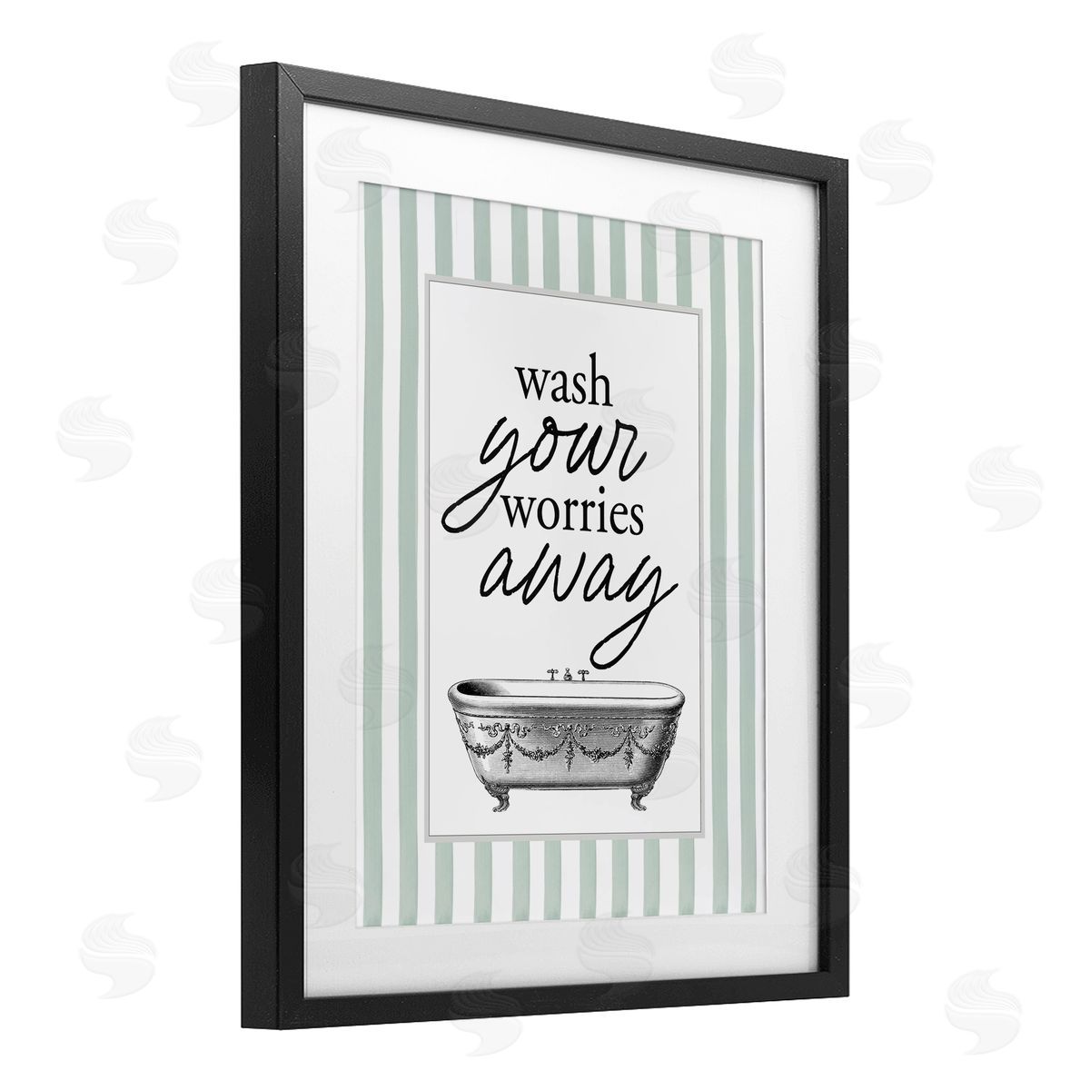 Lettered and Lined Wash Worries Away Green Stripes Canvas Wall Art Print