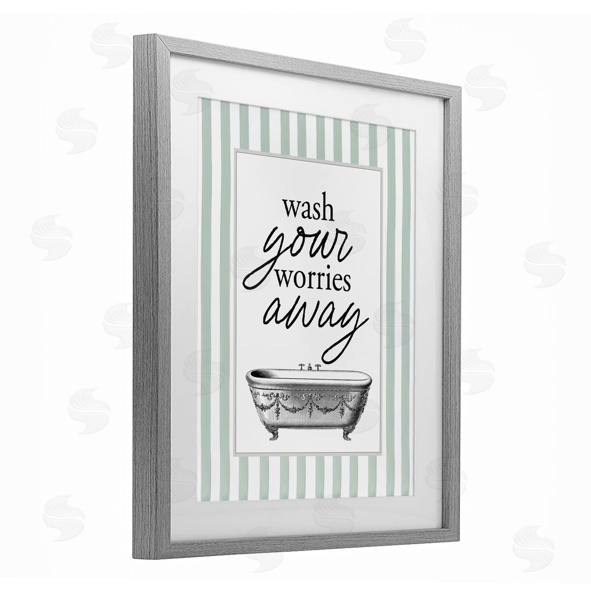 Lettered and Lined Wash Worries Away Green Stripes Canvas Wall Art Print