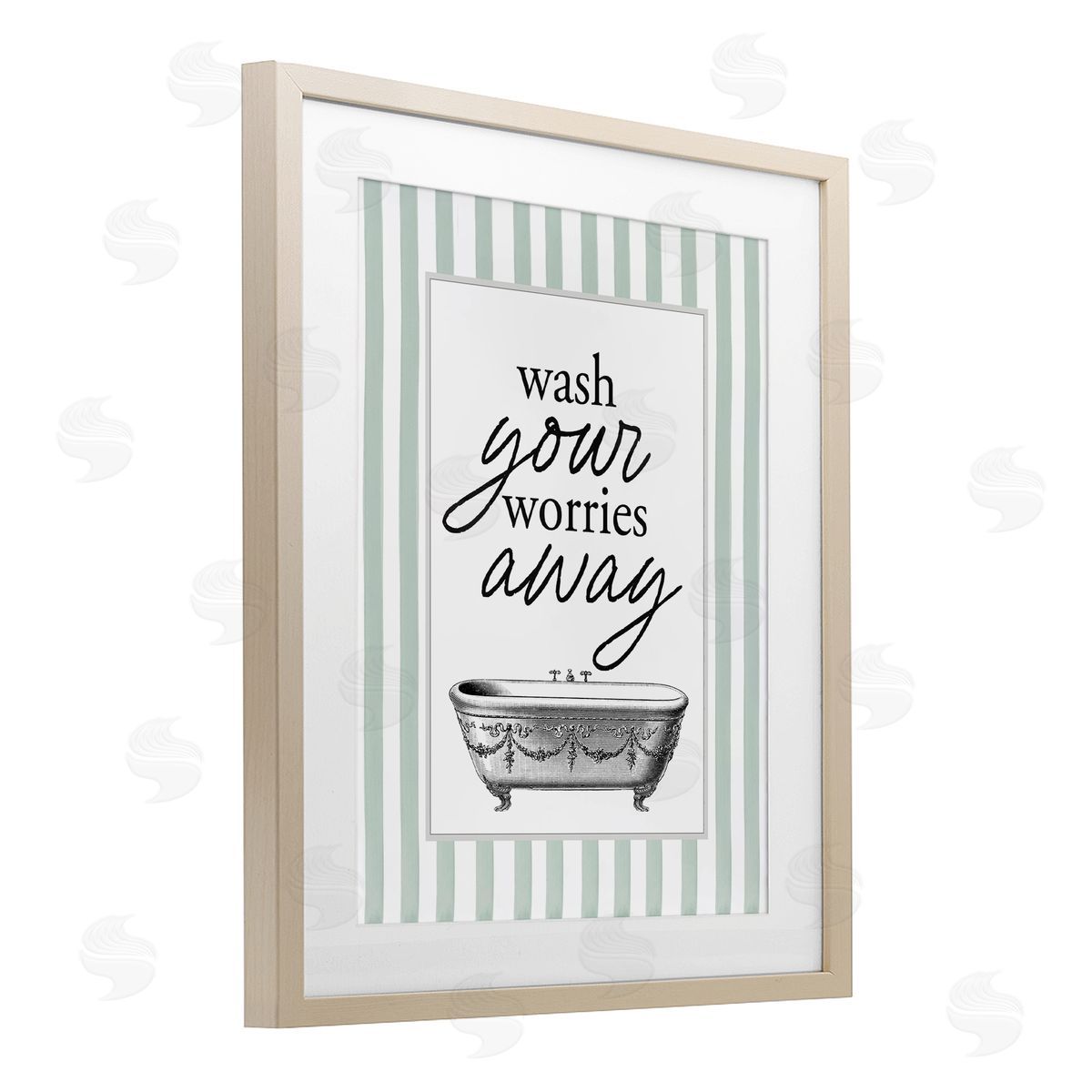 Lettered and Lined Wash Worries Away Green Stripes Canvas Wall Art Print