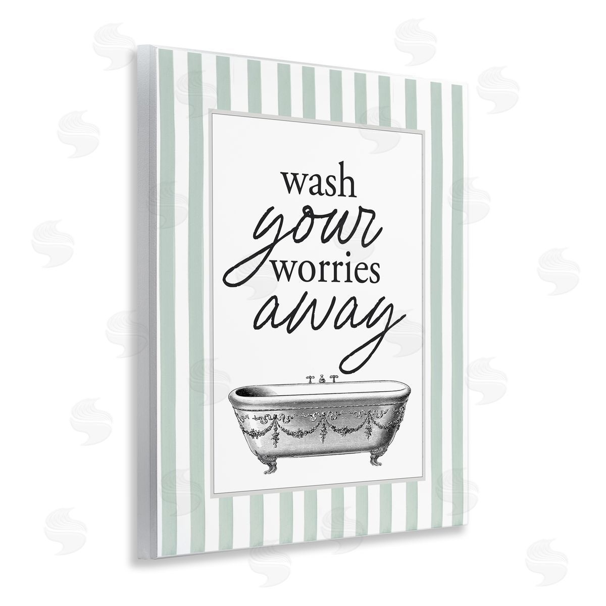 Lettered and Lined Wash Worries Away Green Stripes Canvas Wall Art Print
